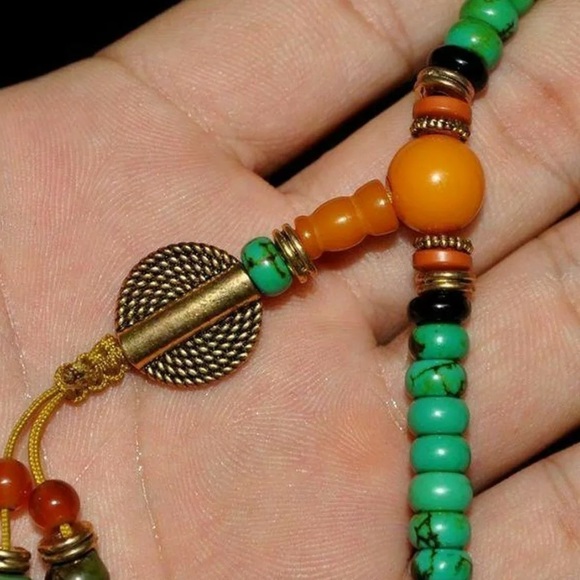Tibetan turquoise Dzi Eye Meditation mala - Picture 3 of 5